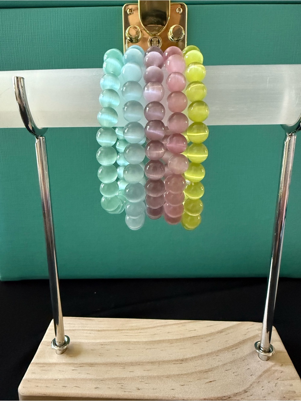 Pastel Beaded Stretch Bracelet Set - Pink, Mint, Blue, Lime - Picture 2 of 14